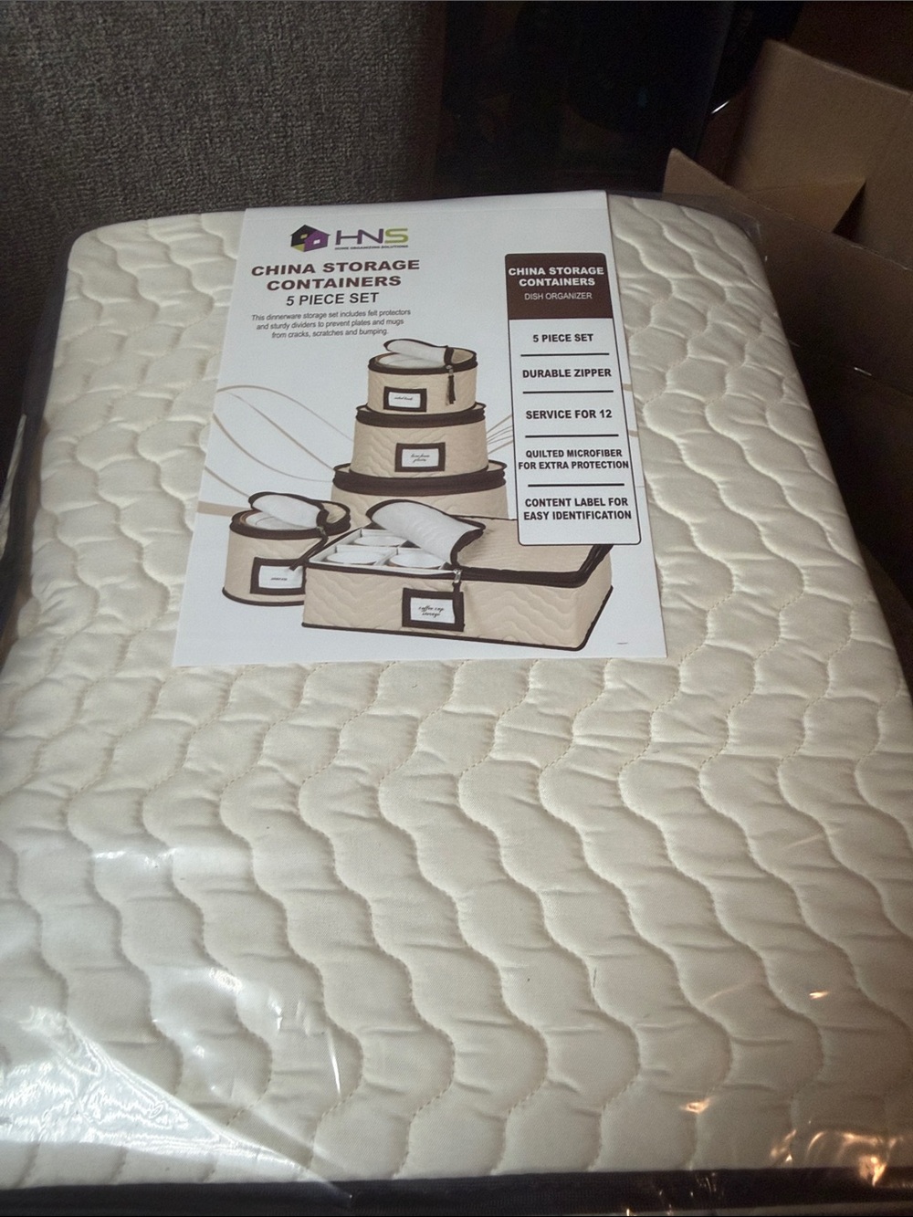 China Storage Containers 5-Piece Set in Cream with Brown Trim
